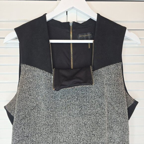 DONNA KARAN Stretch Tweed Sheath Dress Women's 8 Marled Black Gray Preppy Office - Picture 4 of 15